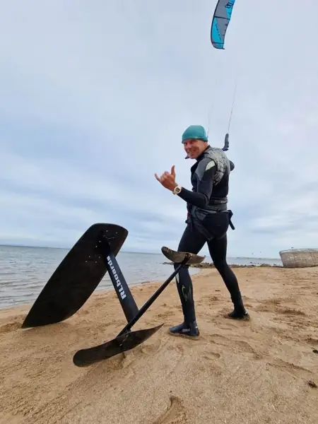 Kite and foil board on the beach